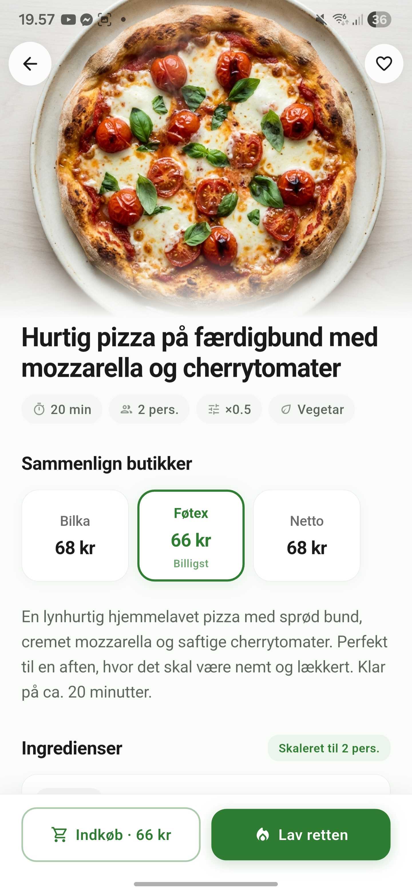 Madplan app – opskrift med prissammenligning mellem Bilka, Føtex og Netto